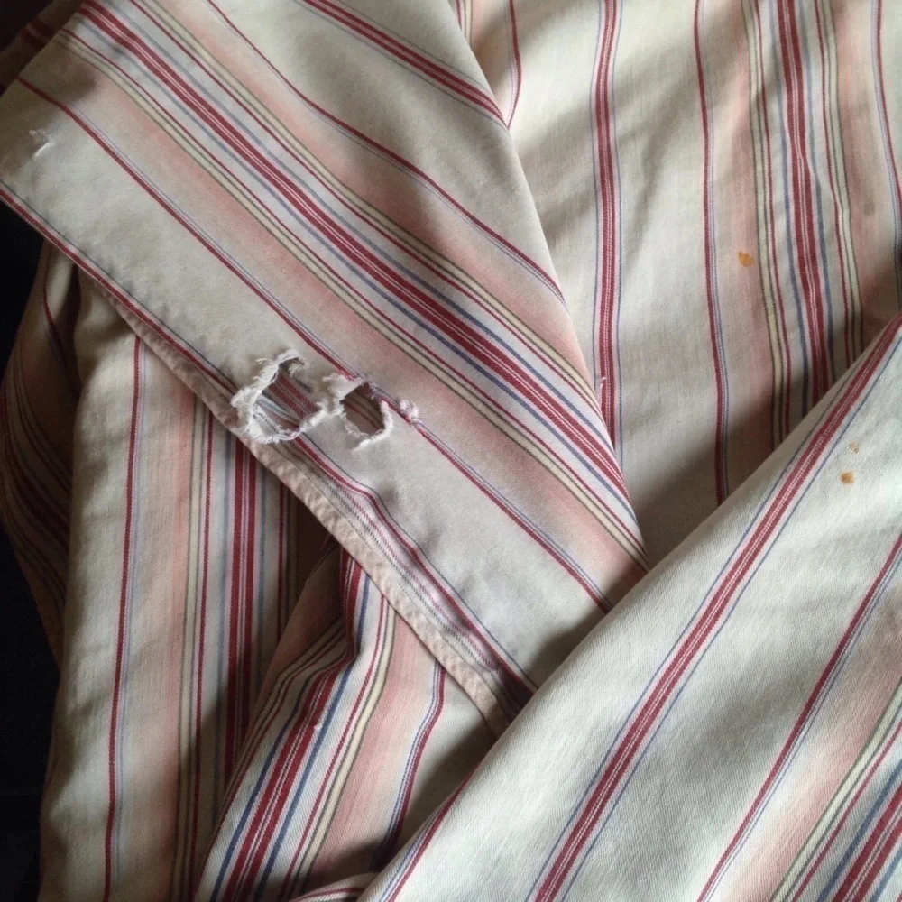 VINTAGE 1920s French Farmhouse Ticking Pink & Red Panel Antique Fabric, 72